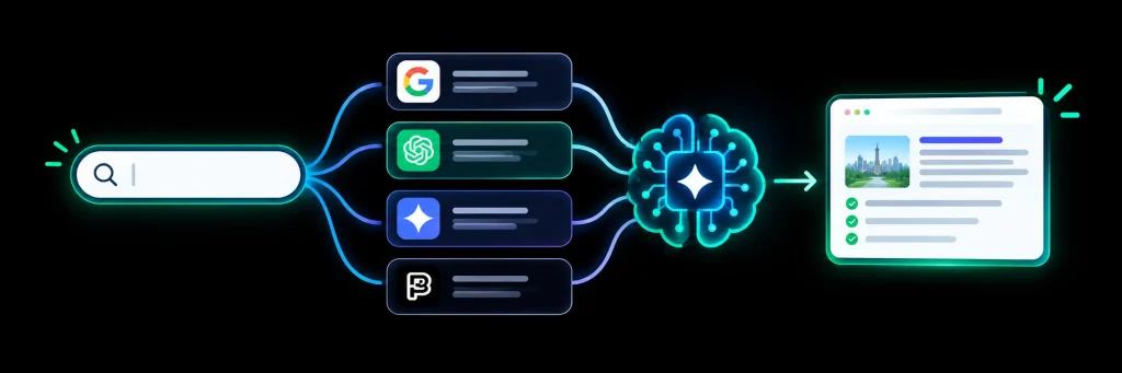 Illustration of AI-powered search and answer generation for AEO services in Noida